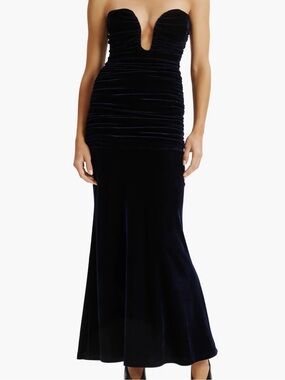 Bardot Elvira Velvet Strapless Navy Gown